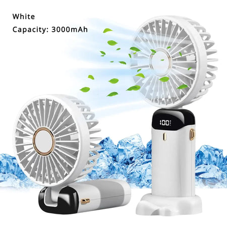 5000mAh Rechargeable Portable Fan with 5 Speeds &amp; LED Display | XMSJ White 3000mAH