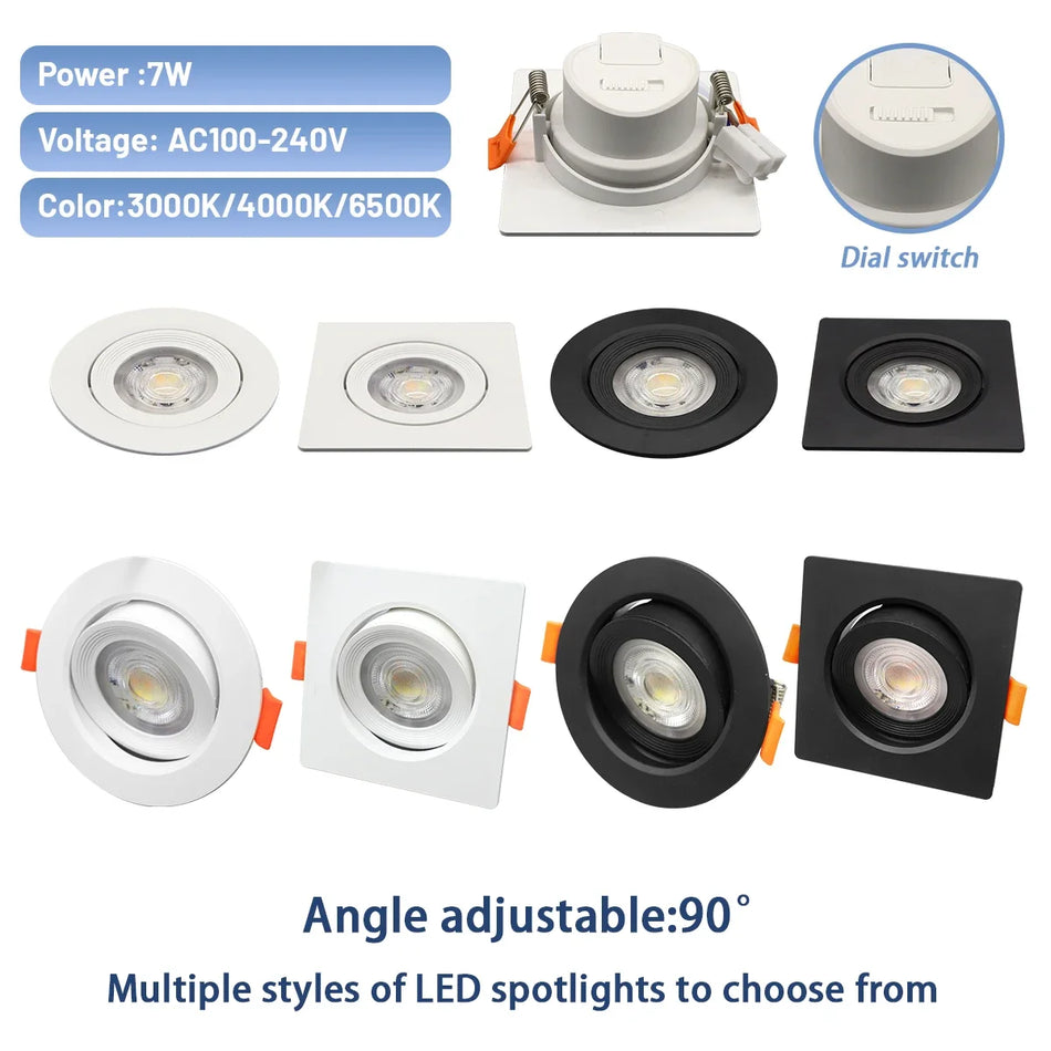 Foco de techo LED con interruptor de dial ajustable CCT, paquete de seis, 220V CA, 2700K a 6500K, para decoración del hogar