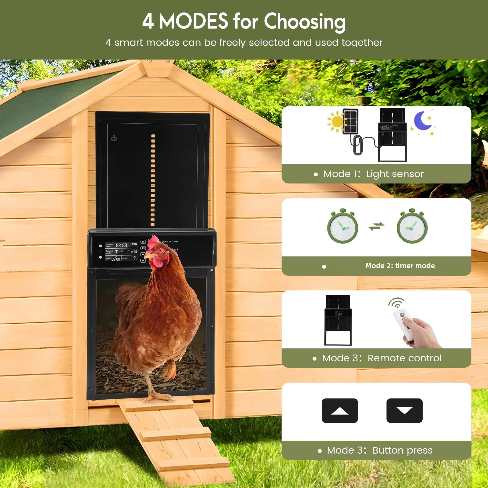 Solar Automatic Chicken Coop Door &ndash; LCD Screen Auto Open