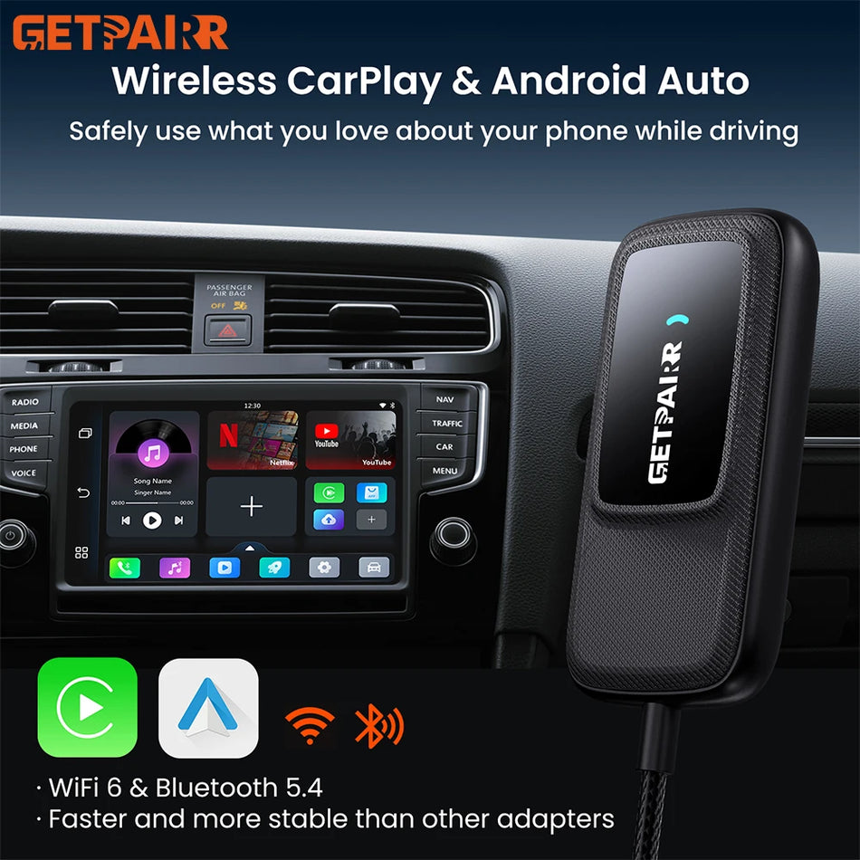 Getpairr Play2Video Ultra AI Kutusu Kablosuz CarPlay Adaptörü, YouTube Netflix IPTV