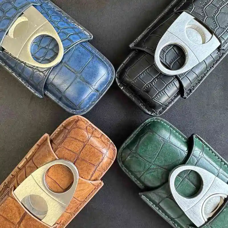 Custodia in pelle per tubo di sigari 2 scomparti con tagliasigari umidificatore da viaggio