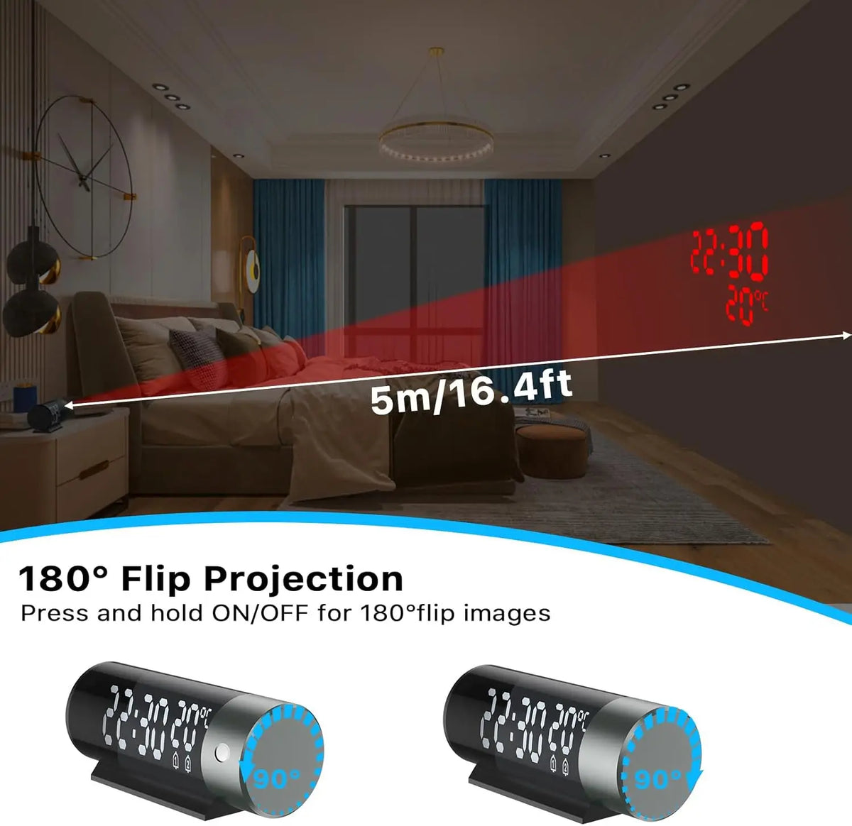 Smart LED Projection Alarm Clock &ndash; 180&deg; Ceiling Display