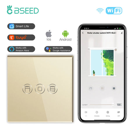 BSEED Smart Wifi Roller Shutter Switch with Voice Control Gold 86mm / EU standard