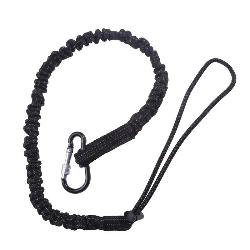 Safety Bungee Tether Lanyard Carabiner Hook &ndash; Anti Fall Black