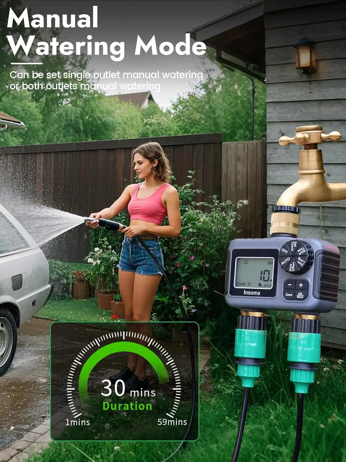 Insoma Smart Irrigation Watering System - Dual Outlets &amp; Automatic Timer