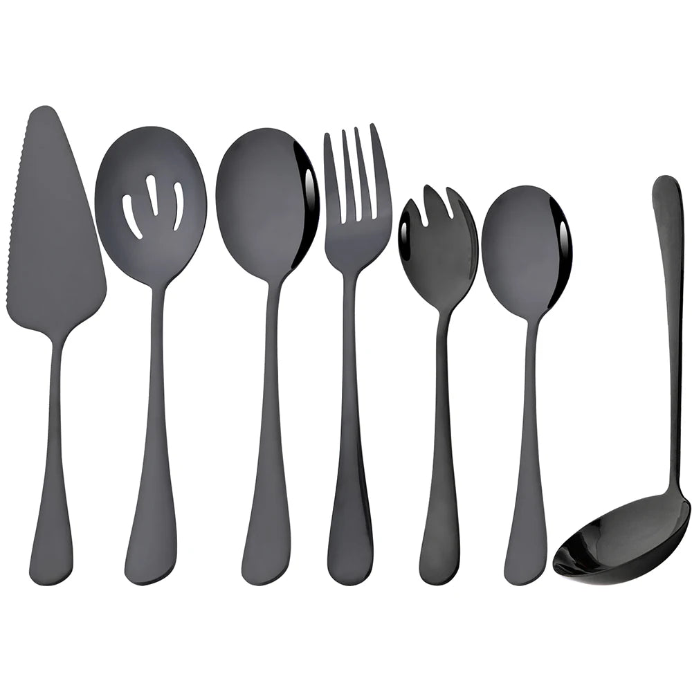 KNGZI 5/7Pcs Serving Utensils Set &ndash; Eco-Friendly Stainless Steel Design 7Pcs Black
