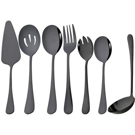 KNGZI 5/7Pcs Serving Utensils Set &ndash; Eco-Friendly Stainless Steel Design 7Pcs Black