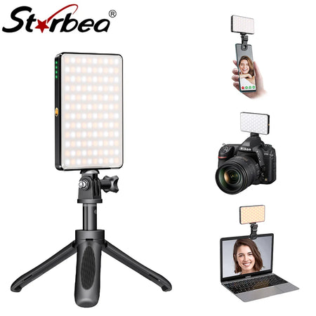 St rbea 120 LED Rechargeable Selfie Light with Tripod for Vlogging and Video Conferencing