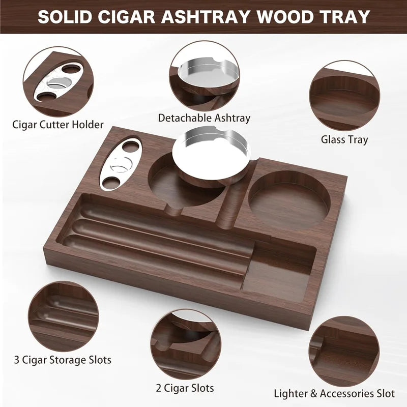 Portacenere per sigari in legno e metallo a 7 scomparti con tagliasigari vassoio per whisky