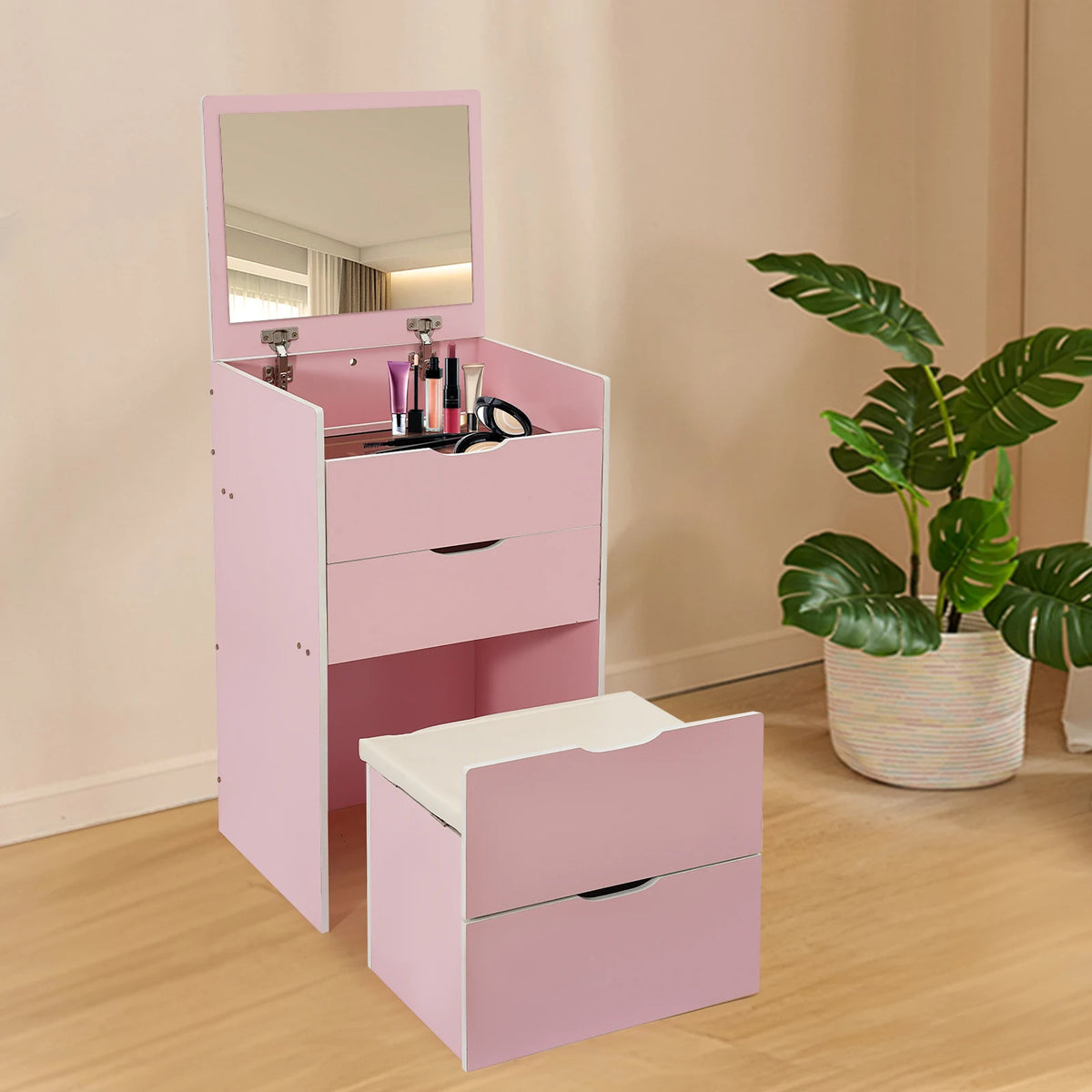 3 Drawers Vanity Desk &ndash; Freestanding Modern Makeup Table Cream Pink / GERMANY