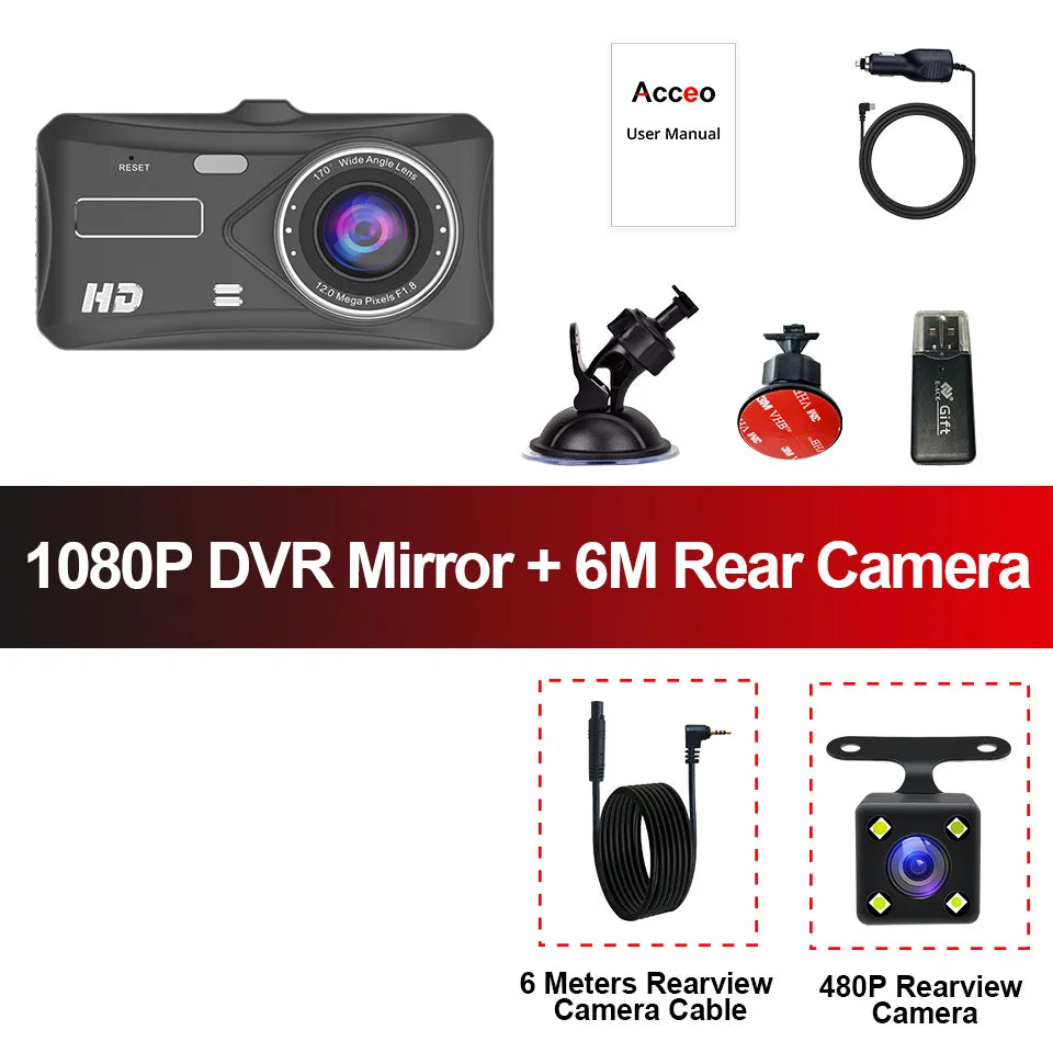ACCEO 4.0 Inch Dashcam &ndash; Dual Lens 1080P Night Vision B12-6M RCC / None