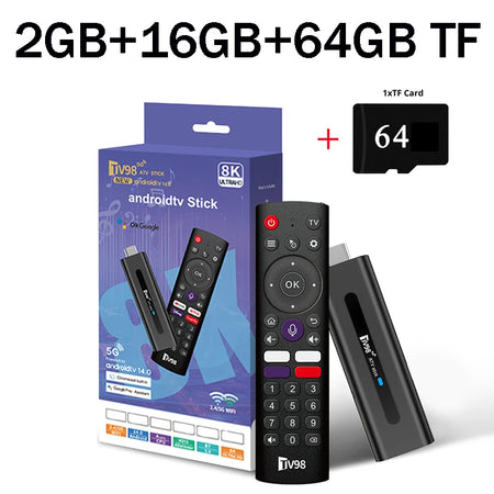 CLIBABIQBOX TV98 ATV Smart TV Stick - Android 14, 4K/8K Support, 2GB RAM, 16GB Storage, Voice Remote tv98atvstick2gb64gb