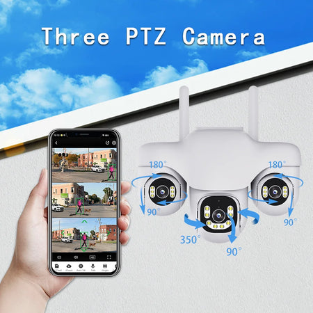 15MP WiFi Camera Outdoor HD Three Lens Three Screen PTZ IP Cam Human Auto Tracking Waterproof Smart Security Surveillance CCTV