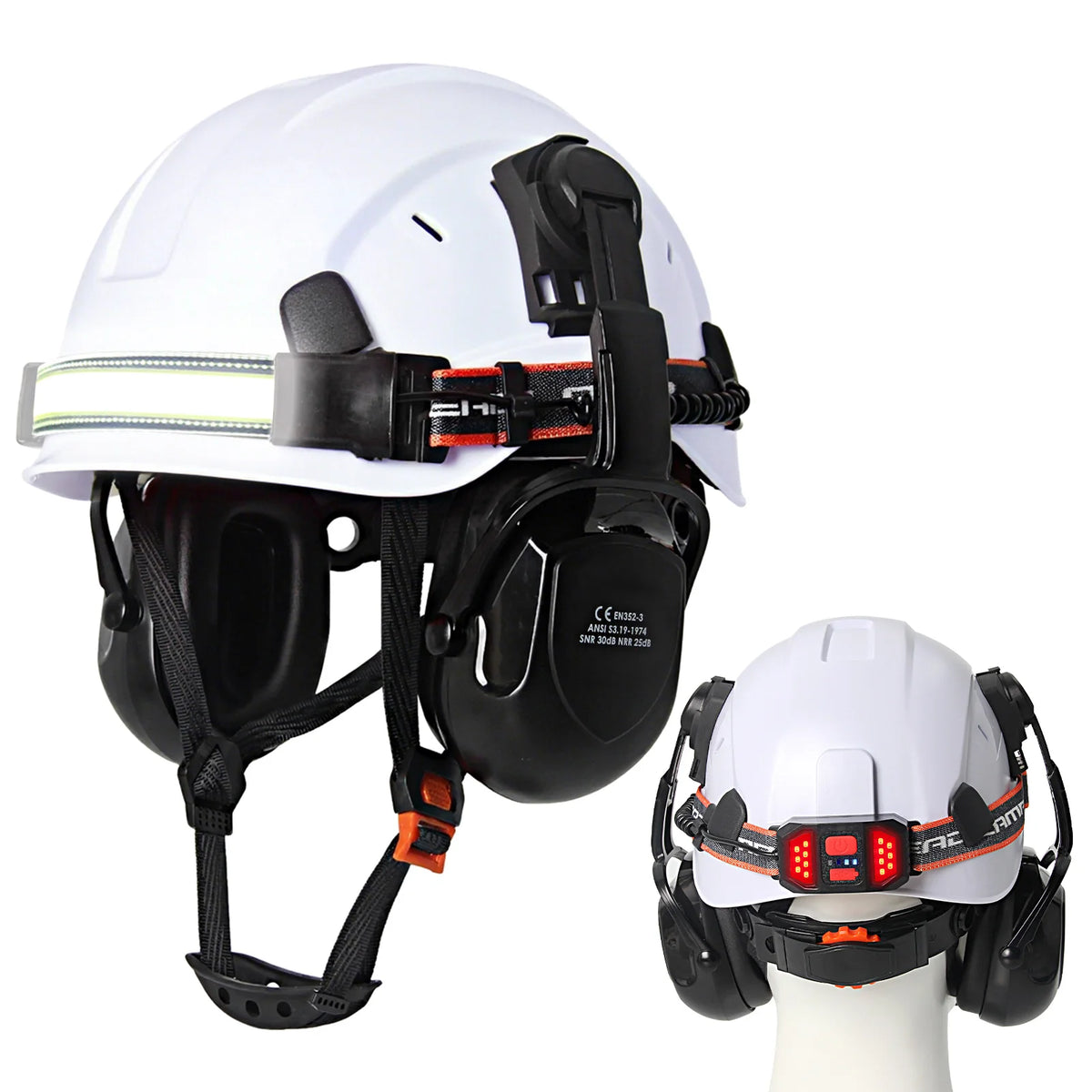 Aolamegs SF06/CR08 Safety Cap &ndash; With LED Headlamp Earmuffs White A