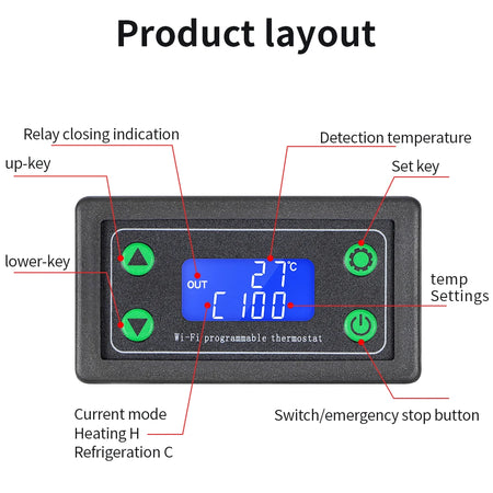Wifi Remote Thermostat DC12-36V &ndash; LED Digital Display
