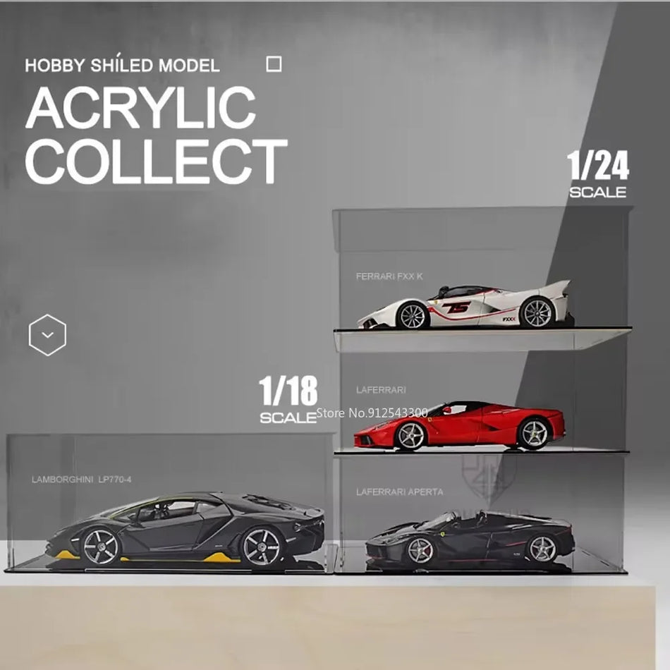 Cutie de expunere pentru modele de mașini din acril transparent, rezistentă la praf, pentru stocarea diecast-urilor de 1/18, 1/24, 1/32.
