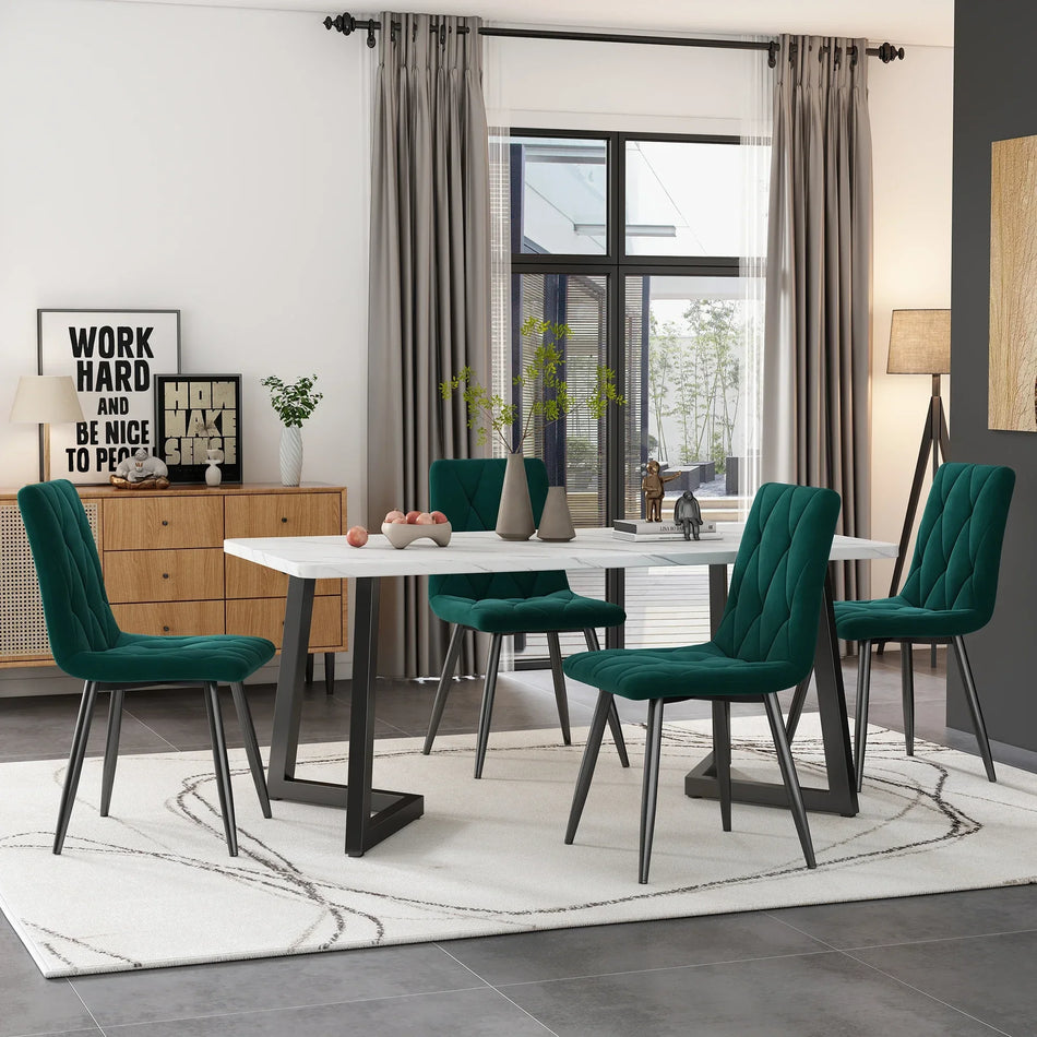 Dark Green Twill Velvet Dining Chairs Set Of 4 Metal Frame