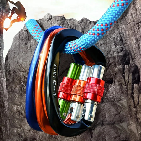 Heavy-Duty 25kN D-Shape Carabiner with Safety Screw Lock for Outdoor Adventures