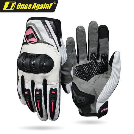 Ones Again Women's Breathable Carbon Fiber Motorcycle Gloves WHITE / L