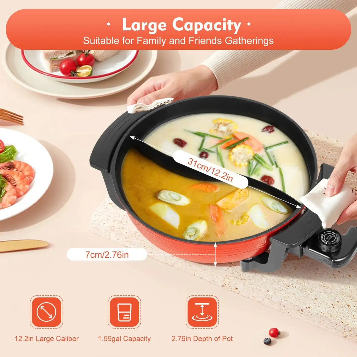 1360W Electric Hot Pot &ndash; Large 6L Capacity For Gatherings