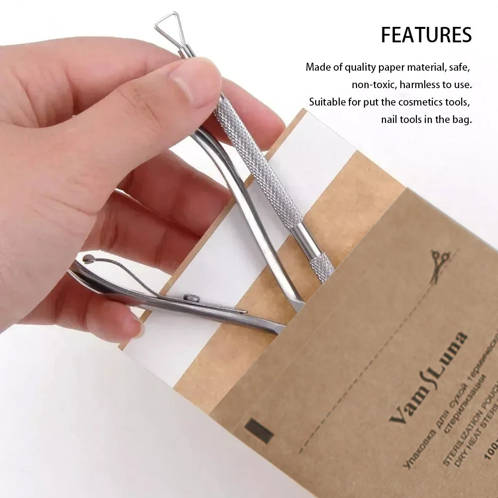 100Pcs Autoclave Pouches Kraft Paper For Nails &ndash; Dry Heat