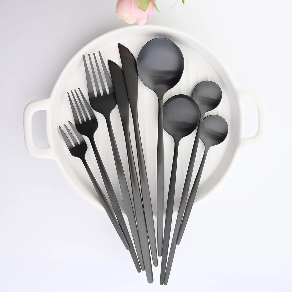 6Pcs Matte Stainless Steel Teaspoon Set &ndash; Elegant Black and Rose Gold Design