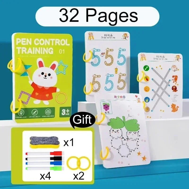 Montessori Reusable Magical Tracing Workbook for Kids - Educational Drawing &amp; Writing Practice Book B-32 Pages A