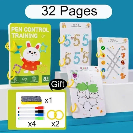 Montessori Reusable Magical Tracing Workbook for Kids - Educational Drawing &amp; Writing Practice Book B-32 Pages A
