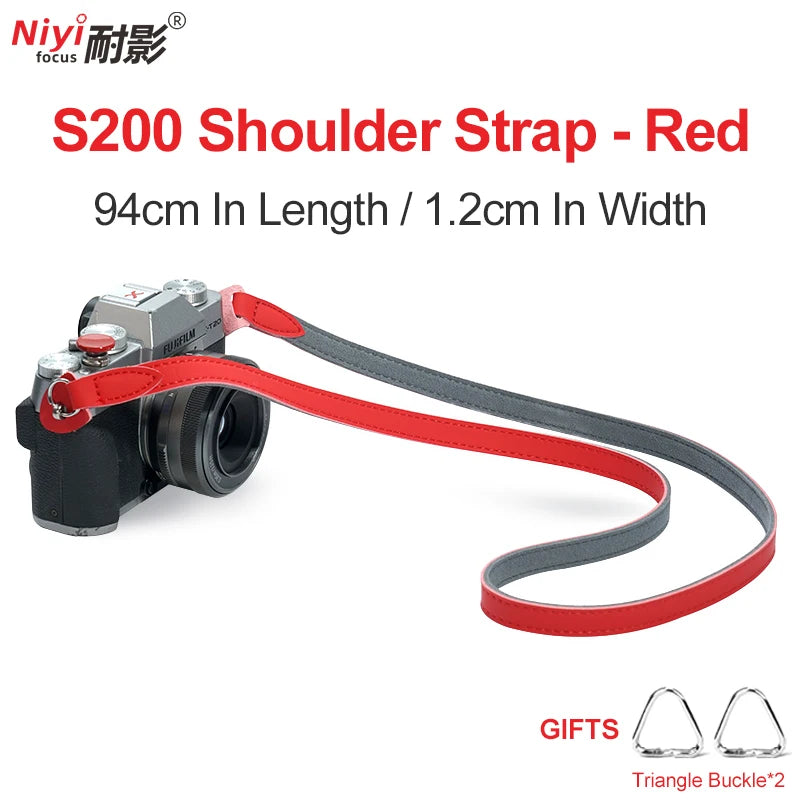 Camera Shoulder Strap for Sony, Canon, Nikon, Fuji - Retro Leather Design S200-red