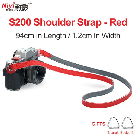 Camera Shoulder Strap for Sony, Canon, Nikon, Fuji - Retro Leather Design S200-red