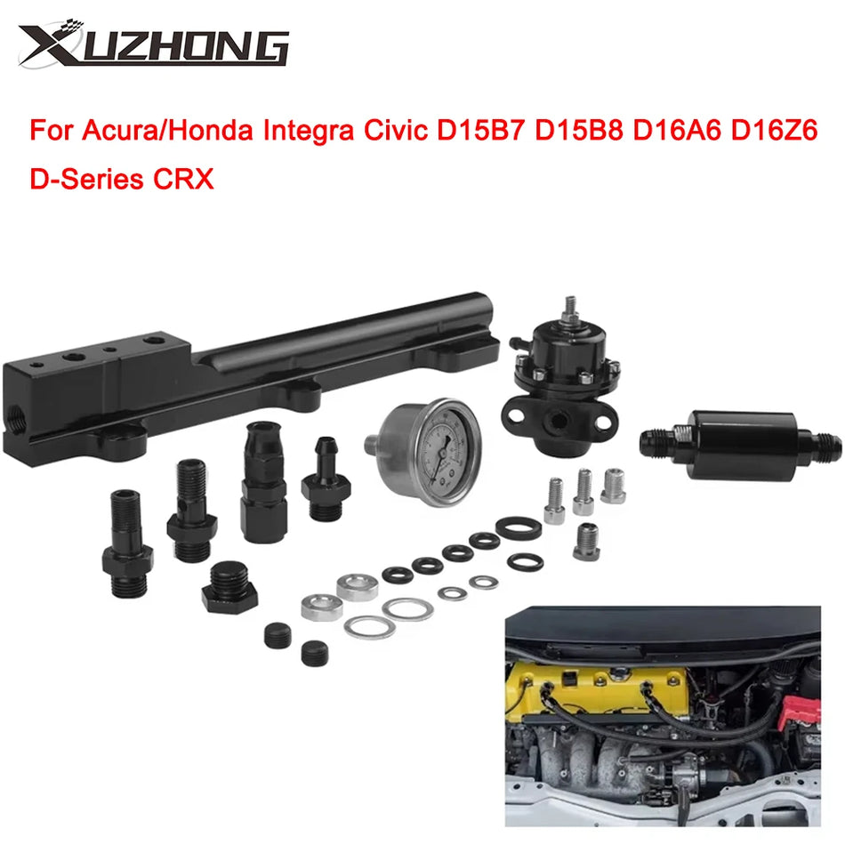 Kit de conducte de combustibil pentru Honda și Acura Civic Integra, prelucrate CNC din aluminiu T6061, manometru