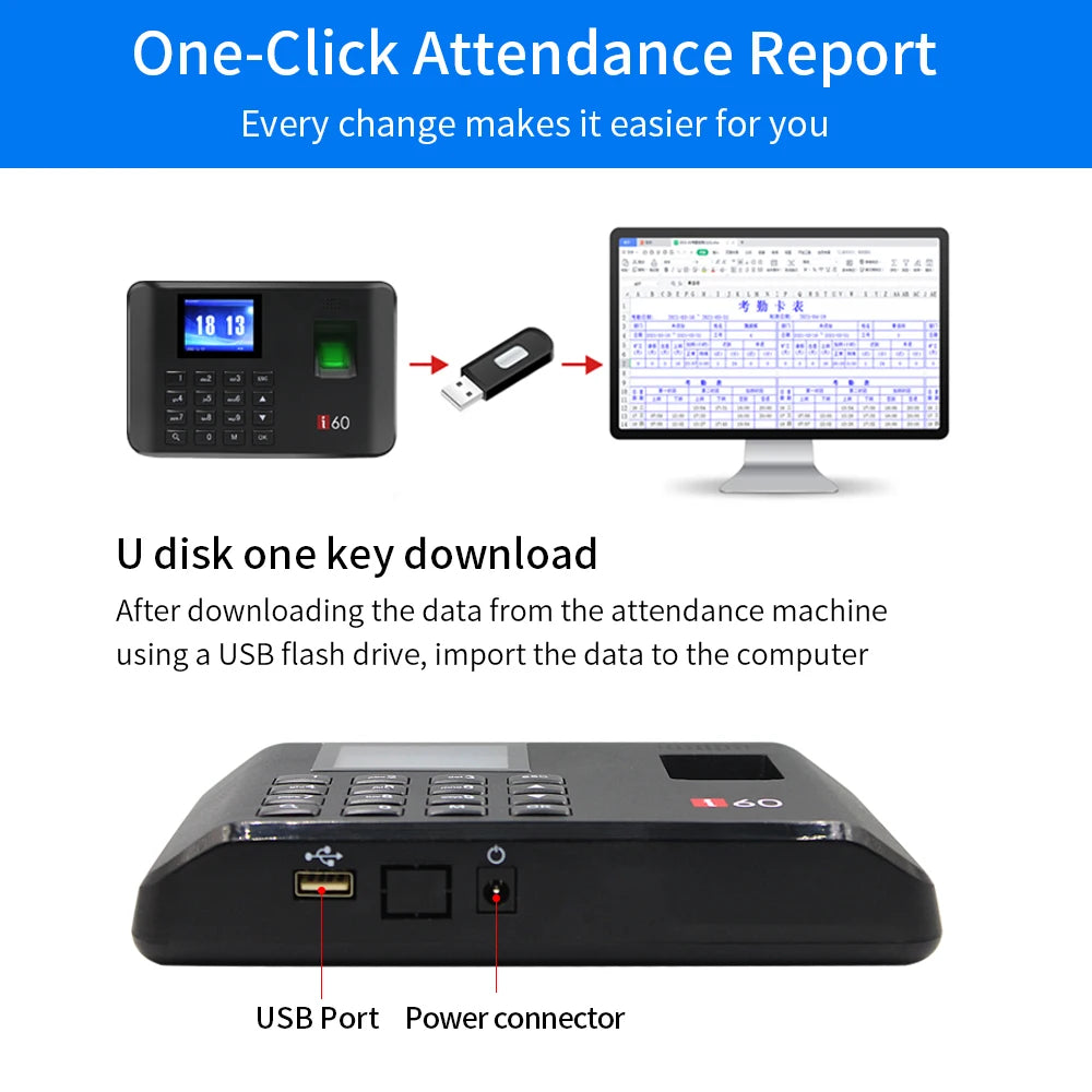 I60 Biometric Attendance System - USB Fingerprint Reader