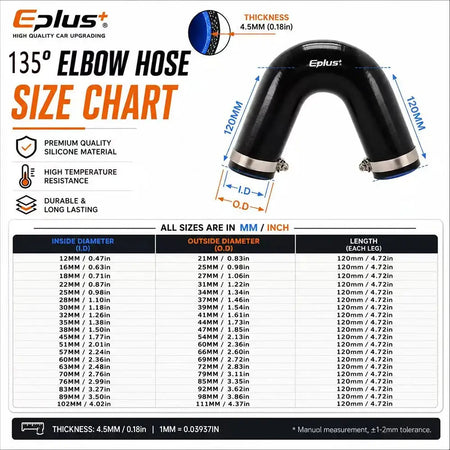 EPLUS Black 135° V-Shaped Silicone Hose 4-Ply Reinforced Universal Air Intake Turbo Intercooler Pipe Coupler by InterCyprus Trading Ltd