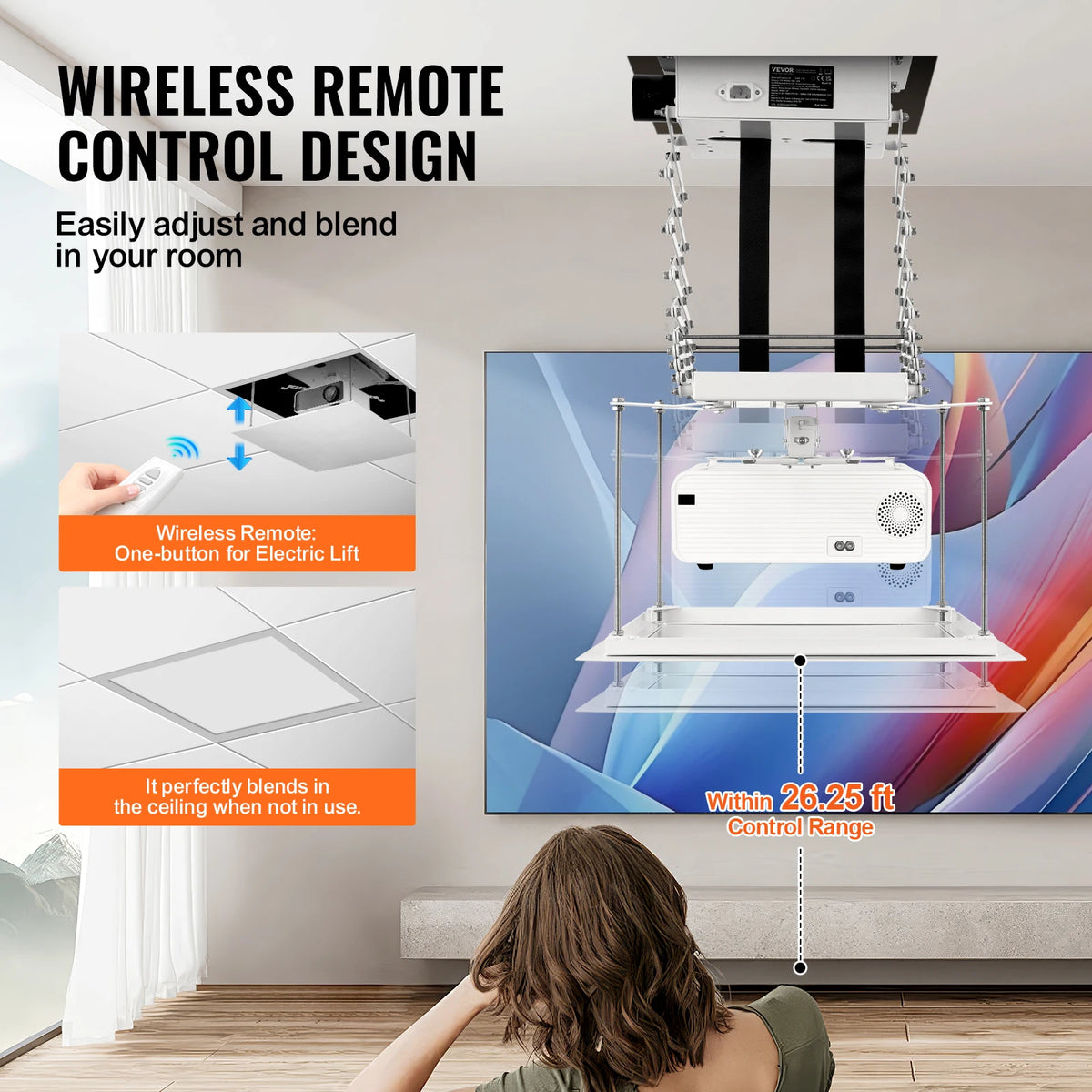 SucceBuy Motorized Projector Lift Hidden Projector Ceiling Mount w ...
