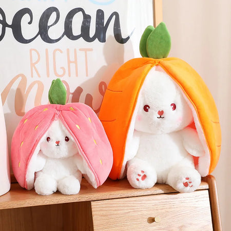 Kawaii Pink Rabbit Plush Toy with Carrot &amp; Strawberry