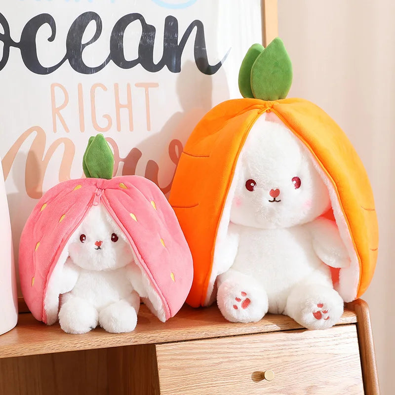 Kawaii Pink Rabbit Plush Toy with Carrot &amp; Strawberry
