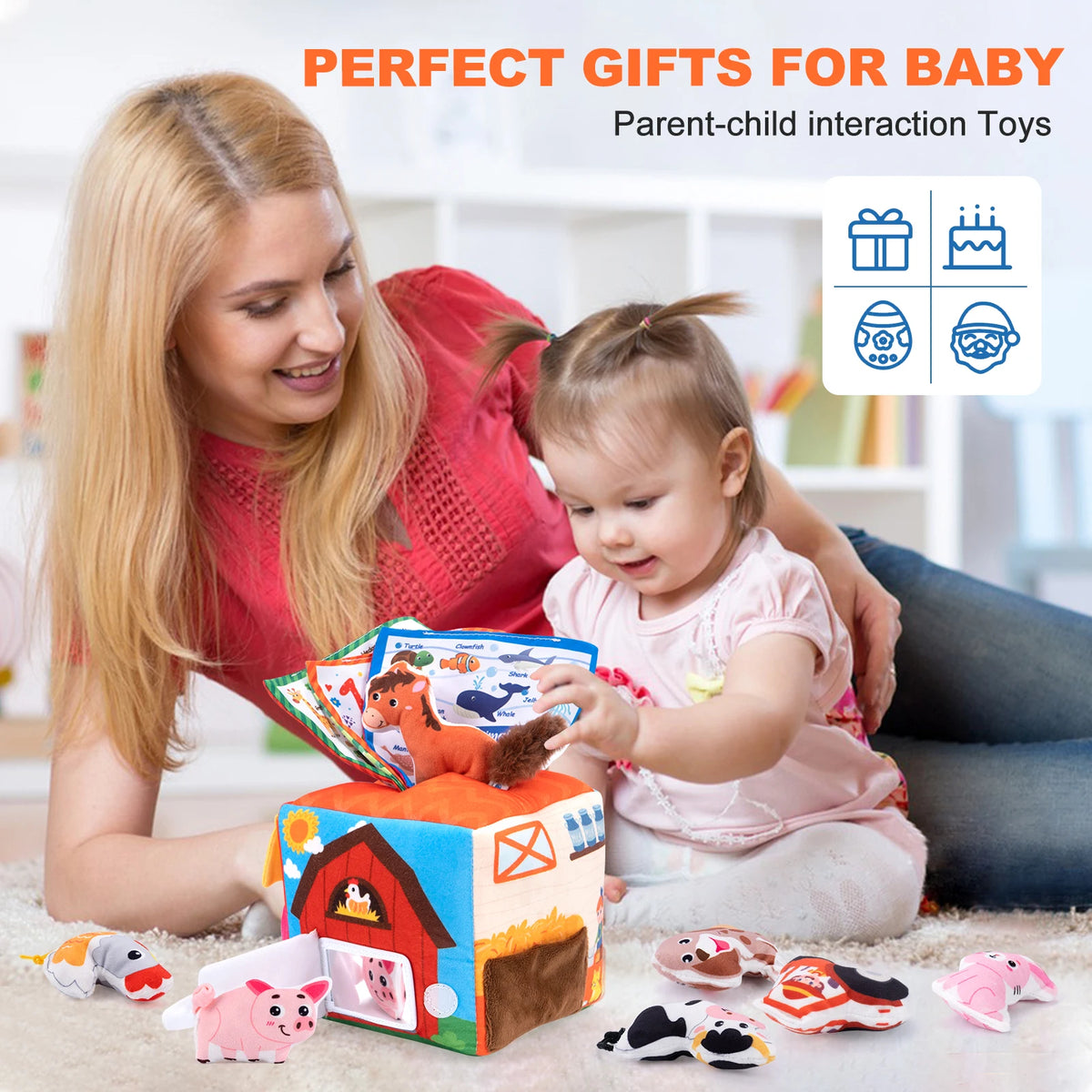 Coolplay Baby Soft Plush Animal Tissues Box &ndash; Sensory Cognition Toy for Toddlers