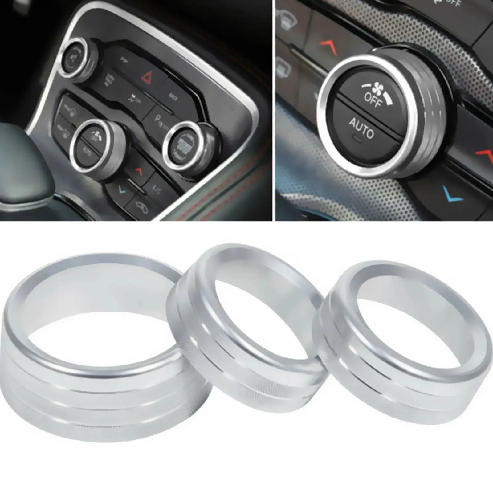 Dodge Challenger Radio Volume Knob Ring Cover Switch 3Pcs-Silver
