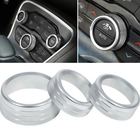 Dodge Challenger Radio Volume Knob Ring Cover Switch 3Pcs-Silver