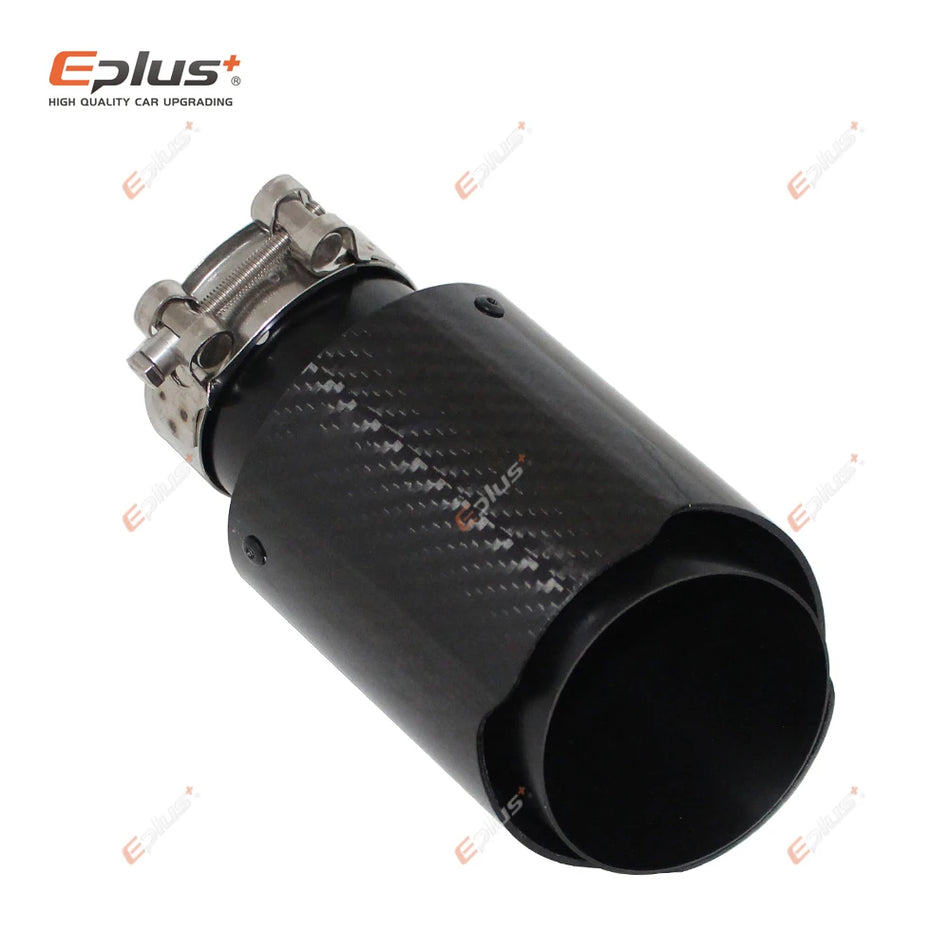 Ponta de Escape em Fibra de Carbono Universal, Aço Inoxidável Preto Brilhante, 51-77mm