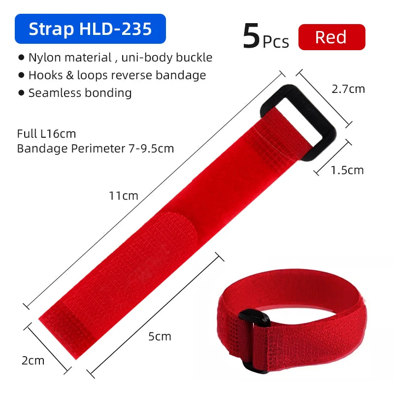 Deemount Bicycle Hook Loop Tape &ndash; Durable Nylon Fastening Straps Red 16cm 5PC / CHINA