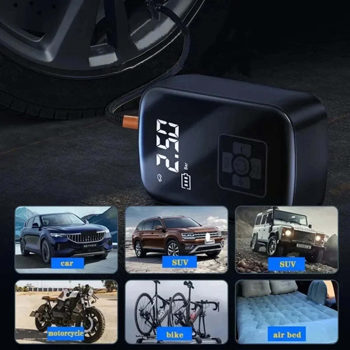 Wireless Portable Car Air Pump with Intelligent Digital Display