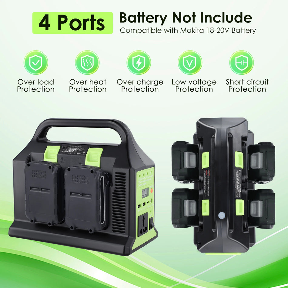 350W Makita 18V Batteri Inverter USB A USB C 4 Port LED 220V