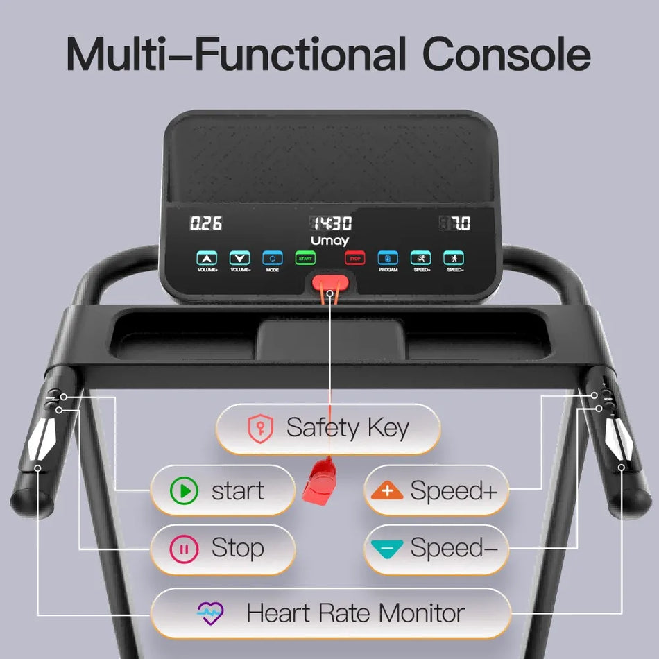 ROBORE P8 Skládací Běžecký Pás 12 KMH s Senzorem Tepové Frekvence, 136kg Kapacita, 12 Vestavěných Programů pro Domácnost