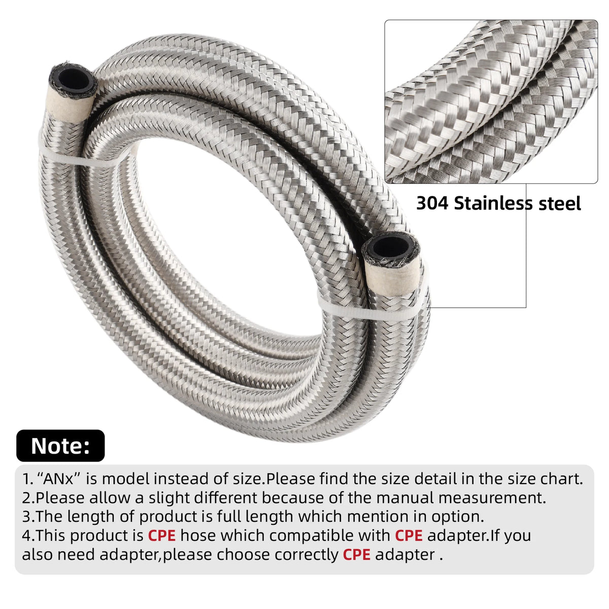 Stainless Steel Braided Fuel Hose With CPE Rubber Core AN4 AN6 AN8 by InterCyprus Trading Ltd