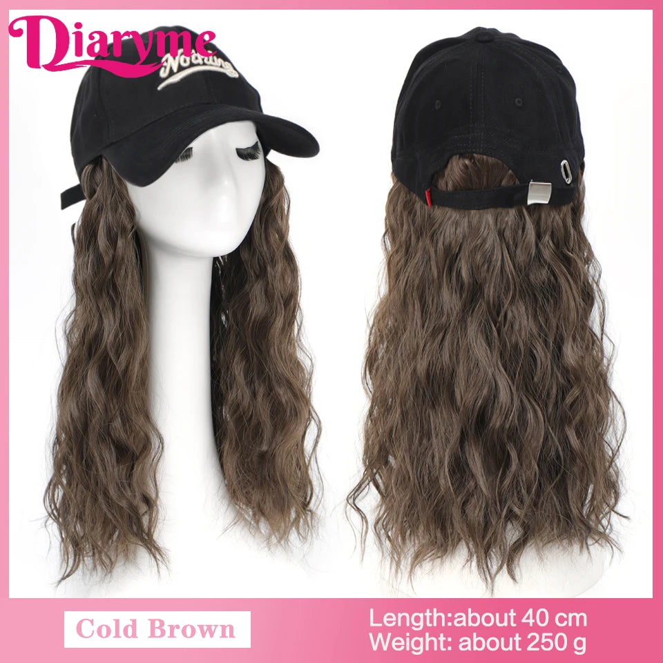 DIARYME Short Water Wavy Cap Wig with Brown and Blonde Highlights Yellow