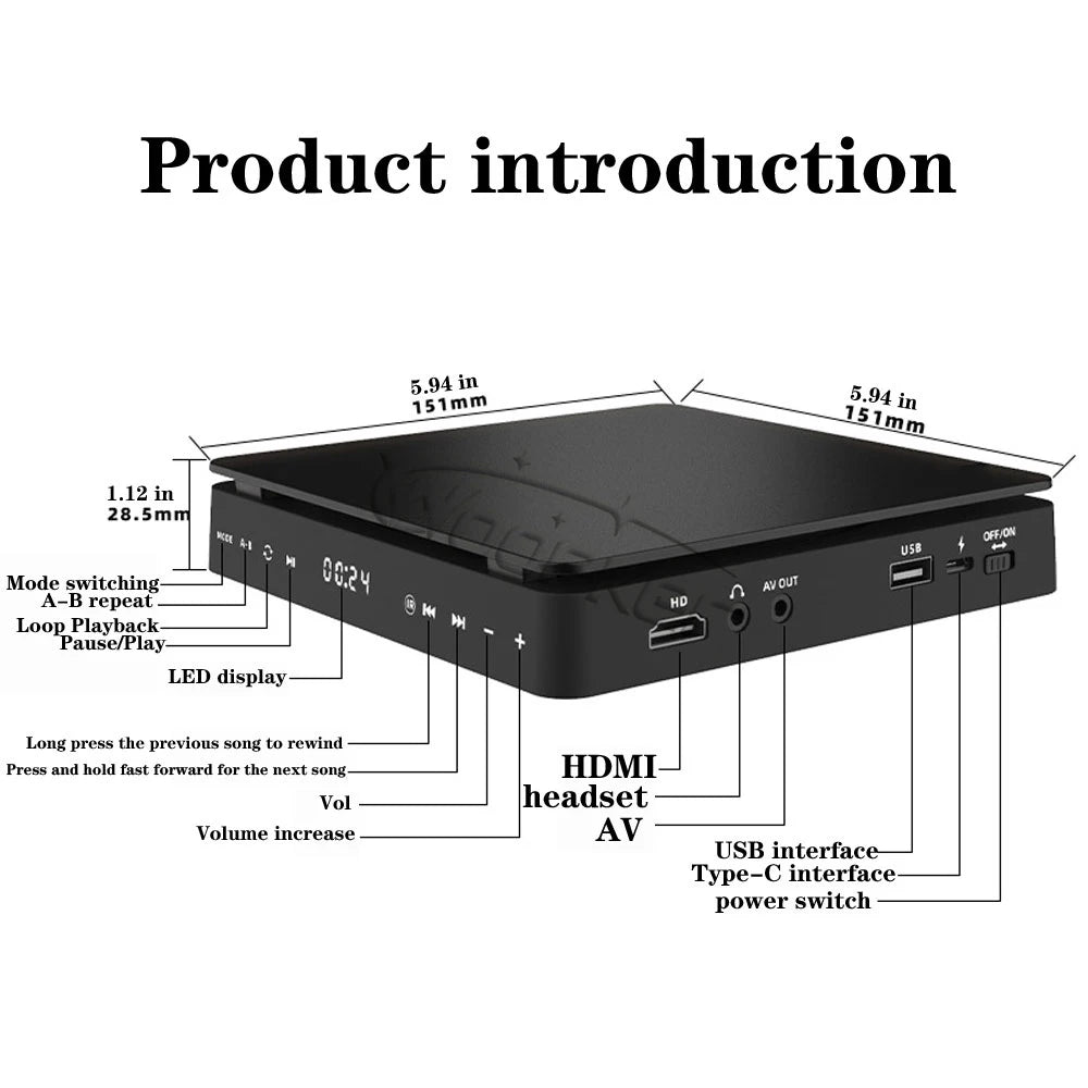 Woopker KC-708 Portable DVD Player with 1080p HD, USB &amp; AV Connectivity