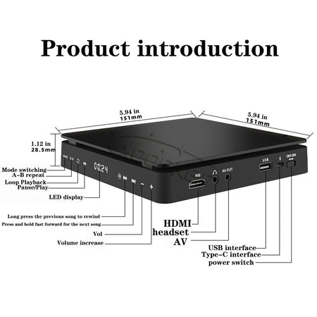 Woopker KC-708 Portable DVD Player with 1080p HD, USB &amp; AV Connectivity