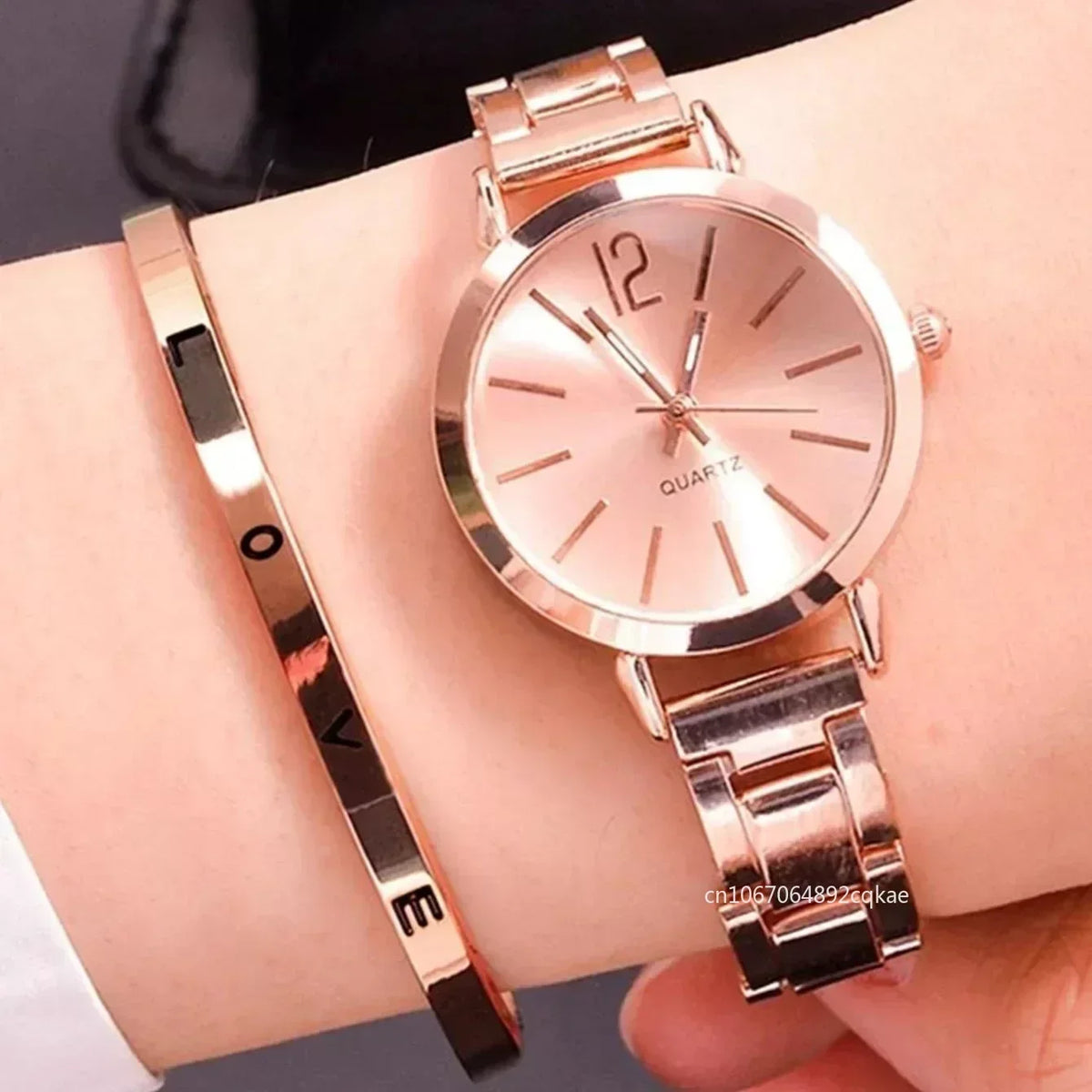 Luxury MOONBIFFY Ladies Quartz Bracelet Watch Set Rose gold set