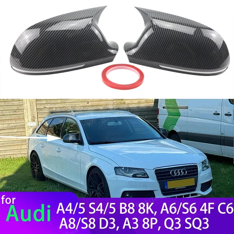 Side Mirror Caps Carbon Look Black for Audi A4 S4 A5 S5 B8 8K A6 S6 4F C6 A8 S8 D3 Q3 SQ3 A3 8P